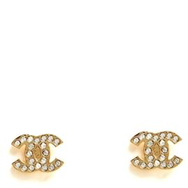 Chanel 2024 Orecchini a lobo micro CC dorati con strass