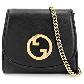 Portefeuille à chaîne/bandoulière en cuir noir Gucci