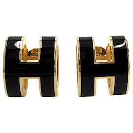 Boucles d'oreilles Pop H Hermès en noir et or
