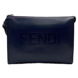 Clutch Roma in pelle di vitello blu navy Fendi