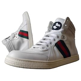 Sneakers alte Gucci GG in pelle bianca con banda Web EU 40 257353 Unisex