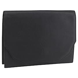 SAINT LAURENT Clutch Bag Leather Black Gold Auth 190126A