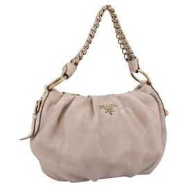 Bolso de hombro con cadena PRADA de cuero Vittero Dino rosa y oro auténtico 189816A