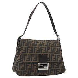 FENDI Zucca Canvas Mamma Baguette Shoulder Bag Black Brown Auth BA13733V
