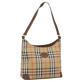 Bolso de Hombro Burberrys Nova Check en Lona Beige y Oro Auth 189972A