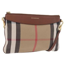 Bolso de hombro BURBERRY Nova Check en lona Beige Gold Auth ka5033A