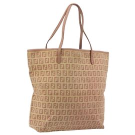 FENDI Zucchino Canvas Tote Bag Rosa Silber Authentisch 186565