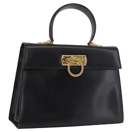Borsa Salvatore Ferragamo Gancini in Pelle 2 modi Nero Oro Auth 190078