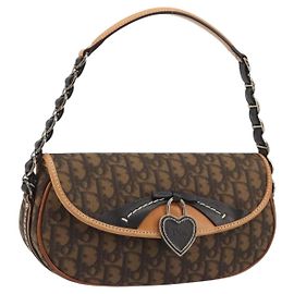 Borsa a tracolla Romantic in tela Trotter Christian Dior PVC Marrone Argento Auth 189117SM