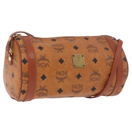 Borsa a Spalla MCM Vicetos Logogram PVC Pelle Marrone Oro Auth 190564