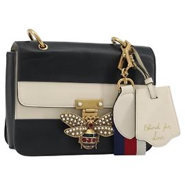 GUCCI Queen Margaret Bee Leather Outlet Black Gold 476542 Auth bs35819V