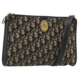 Borsa a Spalla Christian Dior Trotter Canvas Navy Gold Auth 189506