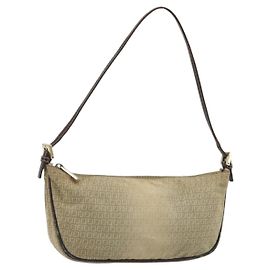 Pochette de mão FENDI Zucchino Canvas Bege Dourado Autêntica 188611A