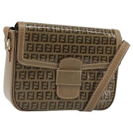 Borsa a tracolla FENDI Zucchino in tela rivestita Beige Oro Auth ep14978