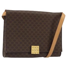 Céline CELINE Macadam Canvas Schultertasche PVC Leder Braun Gold Auth 189539A