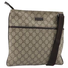 GUCCI GG Supreme Schultertasche PVC Beige Silber 141626 Auth 190277A