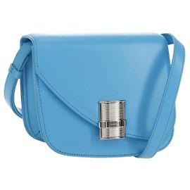 Borsa a tracolla Salvatore Ferragamo Fiamma in pelle azzurro argento autentica 189557M