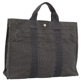 Hermès Borsa HERMES Her Line MM in tela grigio argento Autentica 189544