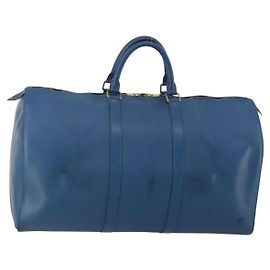 LOUIS VUITTON Epi Keepall 50 Boston Bag Blue M42965 LV Auth bs35627