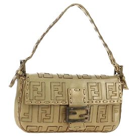 Borsa a Spalla Mamma Baguette in Tela Zucca FENDI in Pelle Dorata Auth 189267SAM