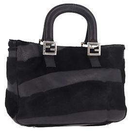 Borsa FENDI in pelle Harako nera argento Auth 186561A