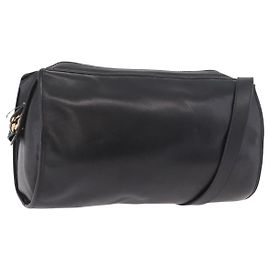 Bolso de hombro Christian Dior de cuero negro y dorado Auth bs35919