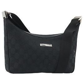 GUCCI GG Canvas Schultertasche Schwarz Silber 019 0433 3444 Auth ka4995