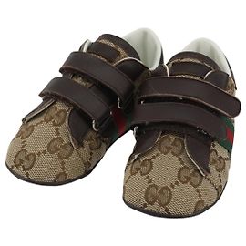 Scarpine per neonati GUCCI GG Canvas Sherry Line Beige Auth 188291A
