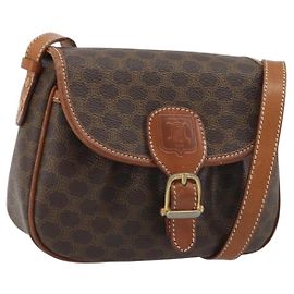 Céline Bolso de hombro CELINE Macadam Canvas PVC Cuero Marrón Oro Auth ep14938