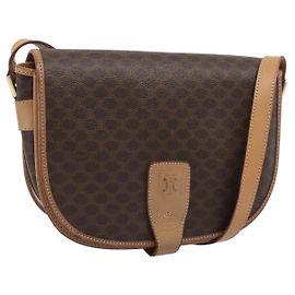 Céline Bolso de hombro CELINE Macadam Canvas PVC Cuero Marrón Oro Auth ka5079