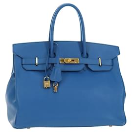 HERMES Birkin 35 Handtasche aus Leder Blau Gold Authentisch 188015SM - Hermès
