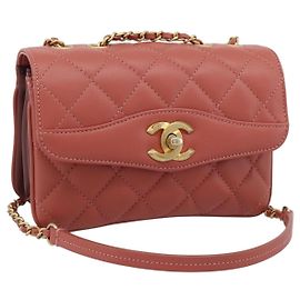 CHANEL Matelasse Chain Shoulder Bag Lamb Skin Pink Gold CC Auth 190185SAM