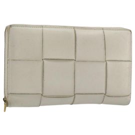 BOTTEGA VENETA MAXI INTRECCIATO Long Wallet Leather White Gold Auth bs35818