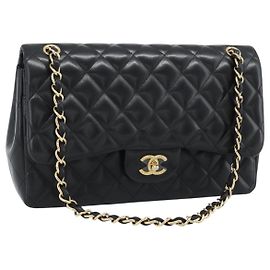 CHANEL Matelasse 30 Chain Shoulder Bag Lamb Skin Gold Black CC Auth 190118SAM