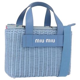 Borsa a mano Miu Miu Rattan 2way Azzurro Light Silver Auth 190294A
