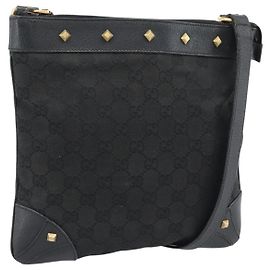 Borsa a Spalla GUCCI GG Canvas Nera Oro 120893 Auth ka4999