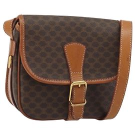 Céline Borsa a tracolla CELINE Macadam Canvas PVC Pelle Marrone Oro Auth ka4976