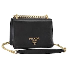 Bolso de Hombro con Cadena PRADA de Cuero Saffiano Negro y Oro Auth 189622A