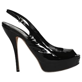 Gucci Escarpins Slingback Peep-Toe de Verniz Preto
