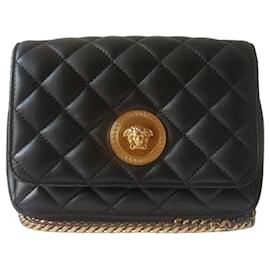 Versace La Medusa Schultertasche aus schwarzem Lammleder