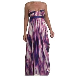 BCBG Max Azria vestido largo palabra de honor seda estampado acuarela