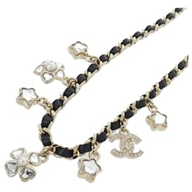 Choker in pelle nera, oro e bianca Chanel ABG275