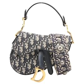 Dior Saddle Borsa a Tracolla Tela Monogramma Blu Beige