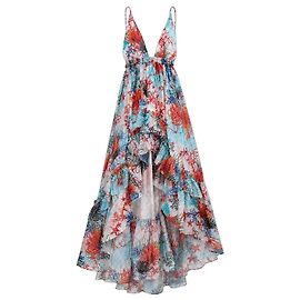 Novo com etiquetas Dundas Pre-Fall 2020 Coral Reef Silk High-Low Maxi Dress – Runway Look 31