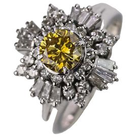 Autre Marque Pt900 Platinring mit Fancy Color Diamant