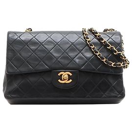 Chanel Borsa Classic Double Flap vintage nera 1991 in pelle di agnello taglia medium