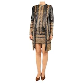 Chanel Set con vestito e cardigan con stampa metallizzata nera e oro - taglia UK 8