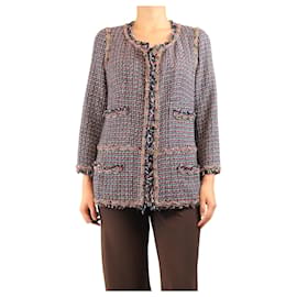 Chanel Chaqueta de tweed azul marino y rojo con ribete de cadena - talla UK 10