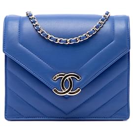 Chanel Blue Small CC Chevron Capretto Envelope Flap