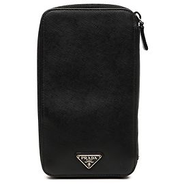 Prada Black Saffiano Zip Around Wallet